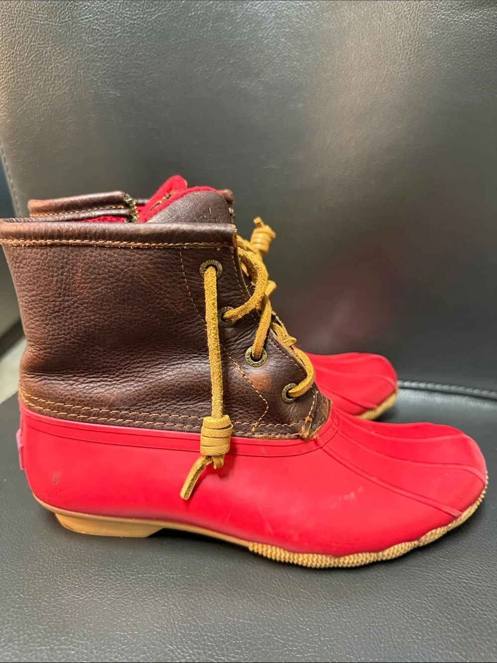 Sperry Top Sider Red and Brown Kids Waterproof Duck Boots